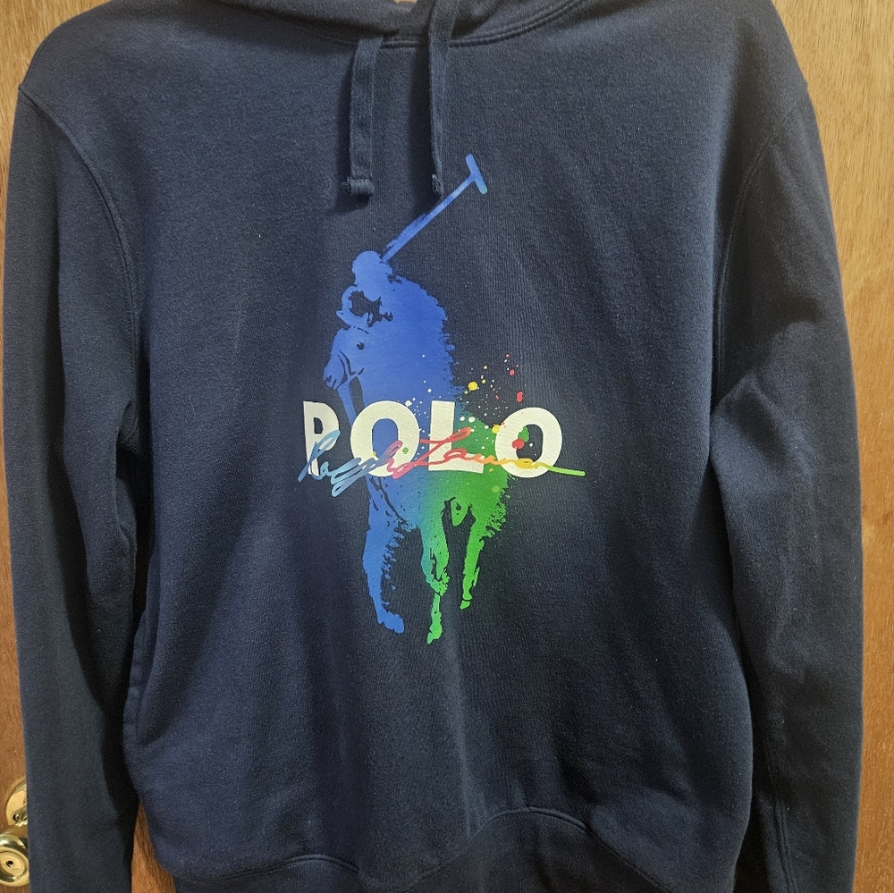 Polo by Ralph Lauren Navy Hoodie with Multicolor Polo Player Graphic Classic